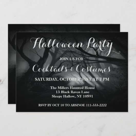 Dark Spooky Forest Invitation Kaart (Voorkant / Achterkant)