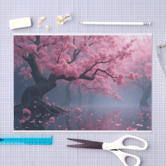 Dark Spring Cherry Blossom Tree Decoupage Papier (Craft)