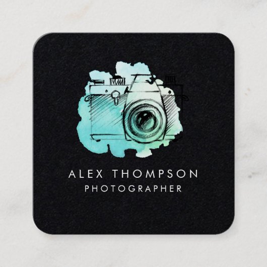 Dark Square Waterverf camerafotograaf Vierkante Visitekaartje (Voorkant)