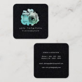 Dark Square Waterverf camerafotograaf Vierkante Visitekaartje (Voorkant / Achterkant)
