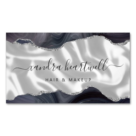 Dark Storm Grey Agate Silver Glitter Luxe Magnetisch Visitekaartje (Voorkant)