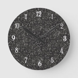 Dark Stylish Silver Grey Glitter Ronde Klok