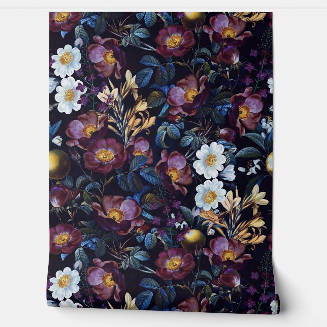 Dark Summer Garden -  Redouté Cottage Rozen Behang (Afrollen)