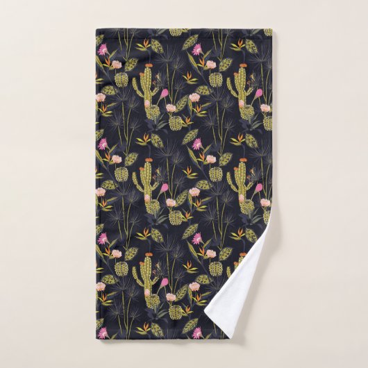 Dark Summer Night Cactus Pattern Bad Handdoek (Handdoek)