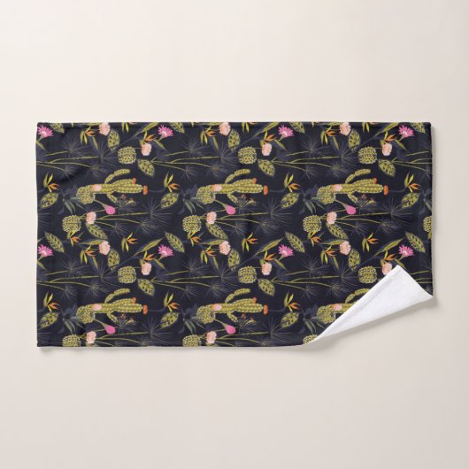 Dark Summer Night Cactus Pattern Bad Handdoek (Handdoek)