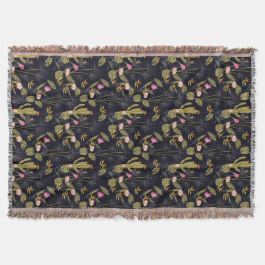 Dark Summer Night Cactus Pattern Deken (Voorkant)