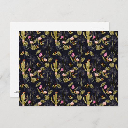 Dark Summer Night Cactus Pattern Feestdagenkaart (Voorkant / Achterkant)