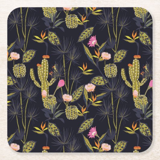 Dark Summer Night Cactus Pattern Kartonnen Onderzetters (Voorkant)