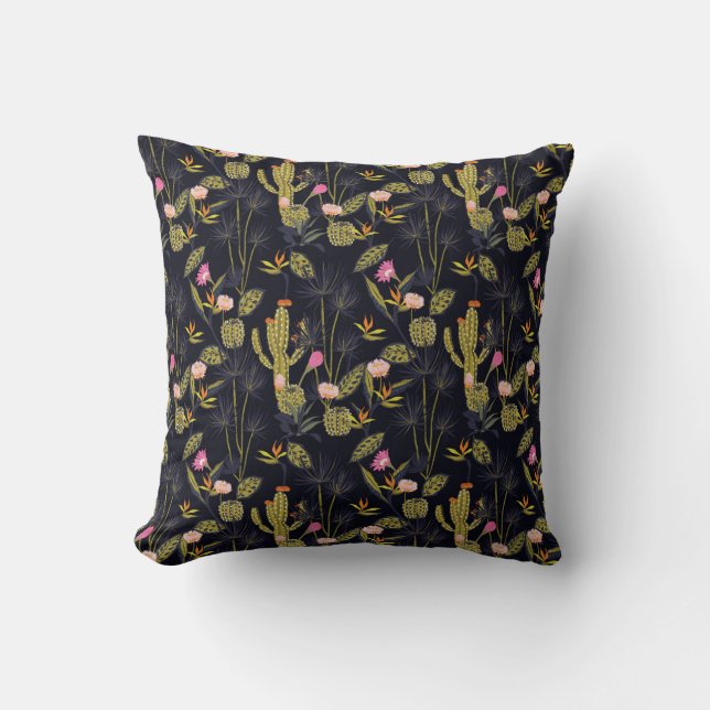 Dark Summer Night Cactus Pattern Kussen (Voorkant)