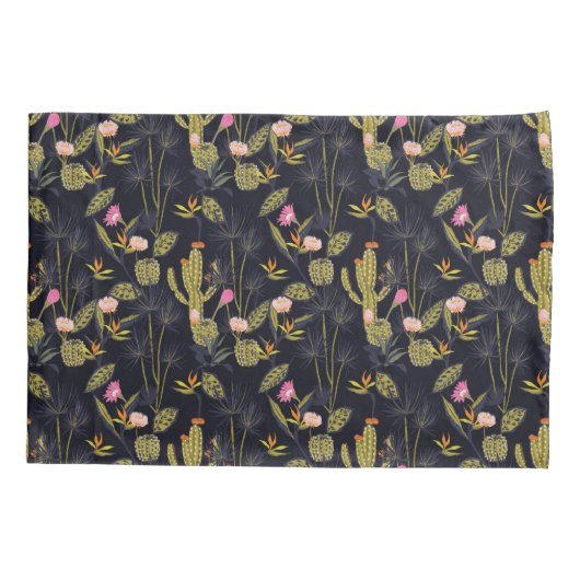 Dark Summer Night Cactus Pattern Kussensloop (Achterkant-Links)