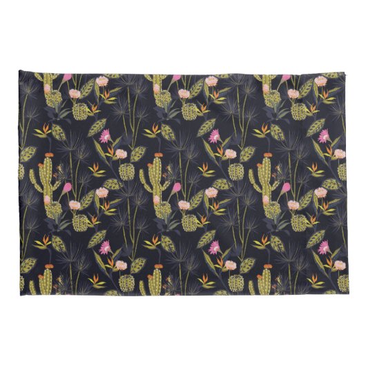 Dark Summer Night Cactus Pattern Kussensloop (Achterkant-Rechts)