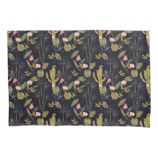 Dark Summer Night Cactus Pattern Kussensloop (Voorkant-Links)