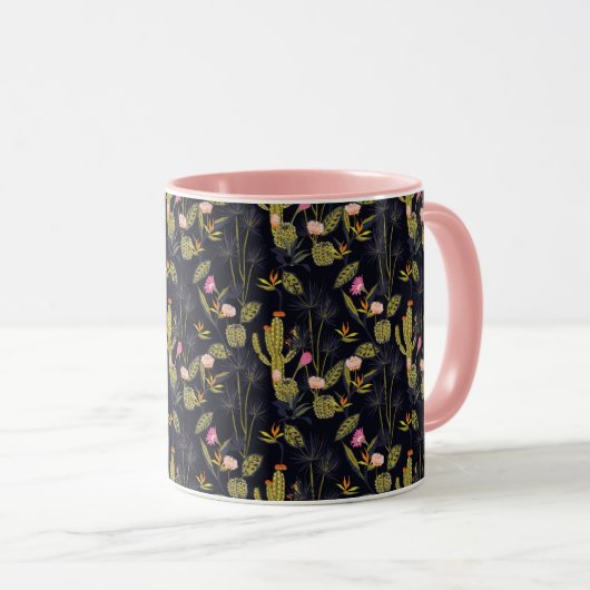 Dark Summer Night Cactus Pattern Mok (Voorkant rechts)