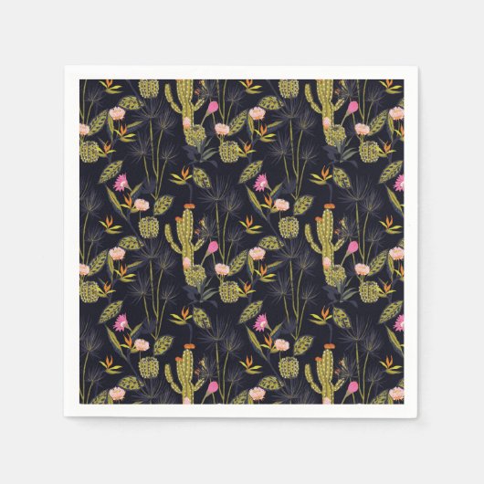 Dark Summer Night Cactus Pattern Servet (Voorkant)
