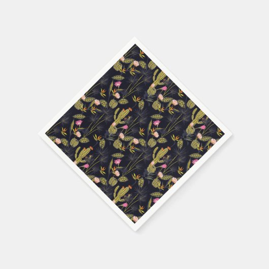 Dark Summer Night Cactus Pattern Servet (Hoek)