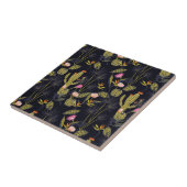 Dark Summer Night Cactus Pattern Tegeltje (Zijkant)