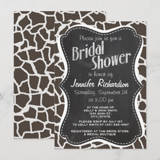 Dark Taupe Giraffe Animal Print; Krijtbordlook Kaart (Voorkant / Achterkant)