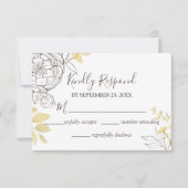 Dark Taupe & Gold Peony Floral Wedding RSVP-kaart RSVP Kaartje (Voorkant)