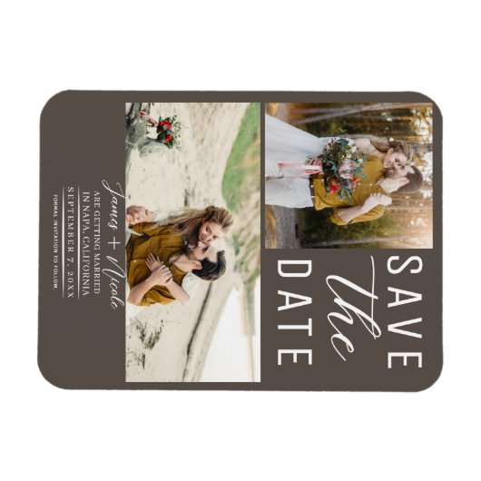 Dark Taupe Modern 2 Foto's Save the Date Wedding Magneet (Horizontaal)