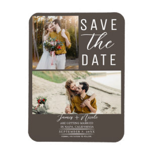 Dark Taupe Modern 2 Foto's Save the Date Wedding Magneet