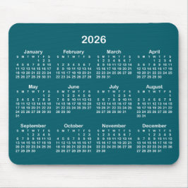Dark Teal and White 2026 Calendar Muismat