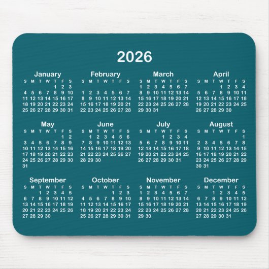 Dark Teal and White 2026 Calendar Muismat (Voorkant)