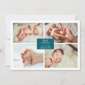 Dark Teal Classic Baby Photo Announcement Card Kaart (Voorkant)