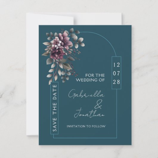 Dark Teal, Dusty Purple Arch Save the Date | Kaart (Voorkant)