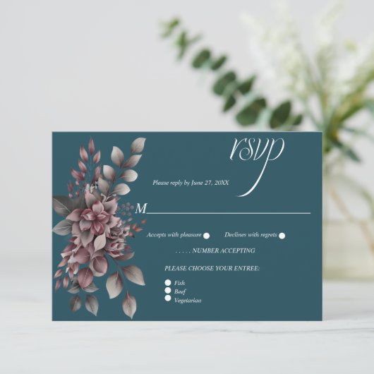 Dark Teal, Dusty Purple, Lavender, Sage Floral |  RSVP Kaartje (Staand voorkant)