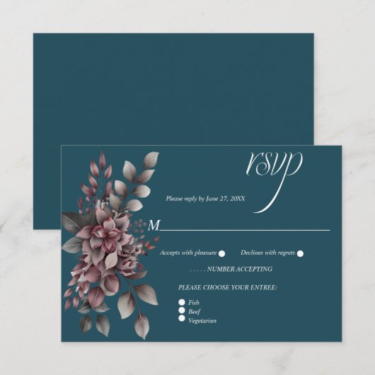 Dark Teal, Dusty Purple, Lavender, Sage Floral |  RSVP Kaartje (Voorkant / Achterkant)