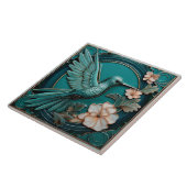 Dark teal faux relief Art Nouveau Hummingbird R Tegeltje (Zijkant)