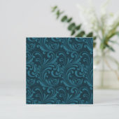 Dark teal floral damask pattern bedankkaart (Staand voorkant)