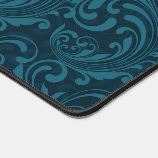 Dark teal floral damask pattern bureaumat (Hoek)