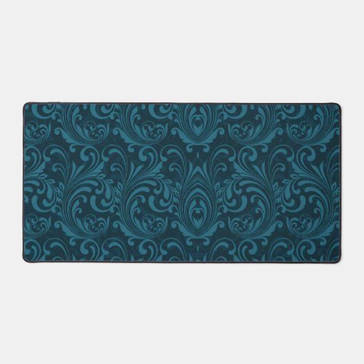 Dark teal floral damask pattern bureaumat (Voorkant)