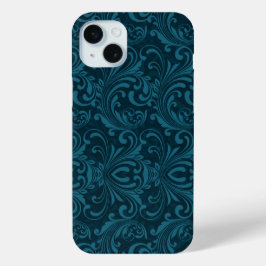 Dark teal floral damask pattern iPhone 15 mini hoesje