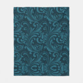 Dark teal floral damask pattern fleece deken (Voorkant)