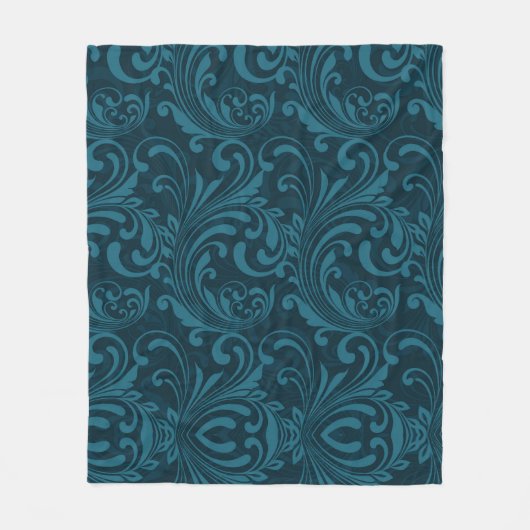 Dark teal floral damask pattern fleece deken (Voorkant)