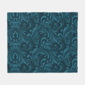 Dark teal floral damask pattern fleece deken (Voorkant (Horizontaal))