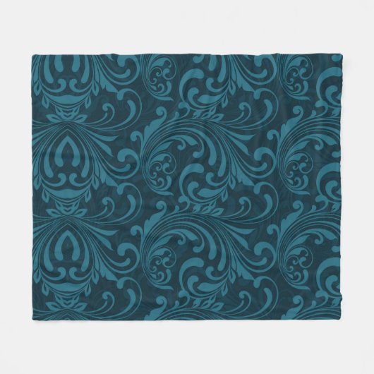 Dark teal floral damask pattern fleece deken (Voorkant (Horizontaal))