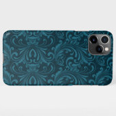 Dark teal floral damask pattern iPhone hoesje (Achterkant horizontaal)