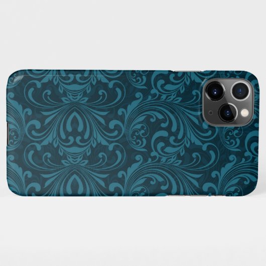 Dark teal floral damask pattern iPhone hoesje (Achterkant horizontaal)