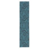 Dark teal floral damask pattern korte tafelloper (Voorkant)