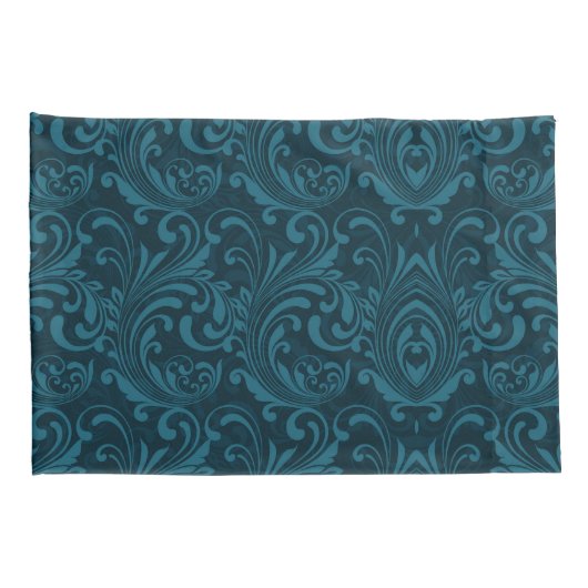 Dark teal floral damask pattern kussensloop (Achterkant-Rechts)