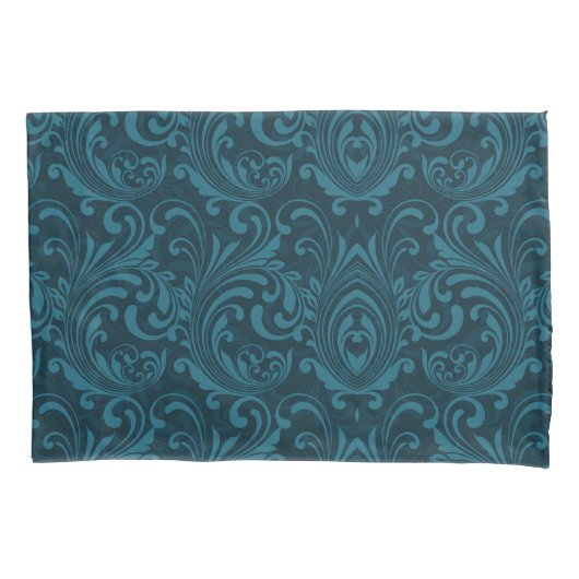 Dark teal floral damask pattern kussensloop (Voorkant-Links)