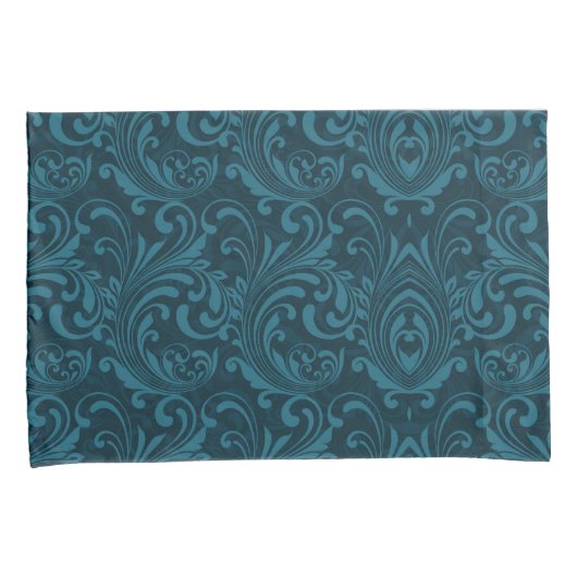 Dark teal floral damask pattern kussensloop (Voorkant-Rechts)