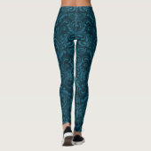 Dark teal floral damask pattern leggings (Achterkant)