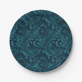 Dark teal floral damask pattern papieren bordje