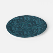 Dark teal floral damask pattern papieren bordje (Gekanteld)