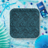 Dark teal floral damask pattern papieren bordje (Feest)