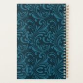 Dark teal floral damask pattern planner (Achterkant)